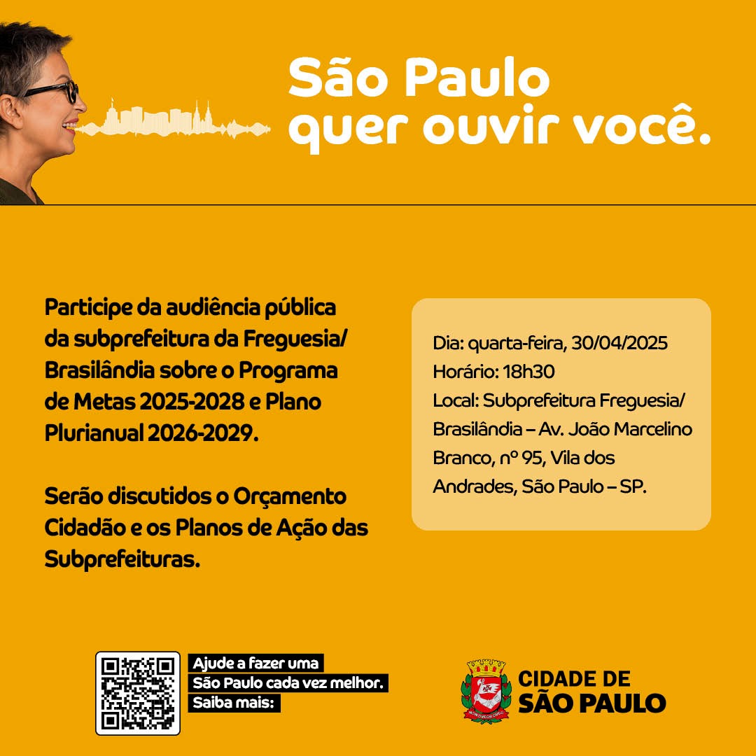 Imagem com fundo amarelo. À esquerda, perfil de uma mulher sorrindo com ondas sonoras saindo da boca. Texto grande:
