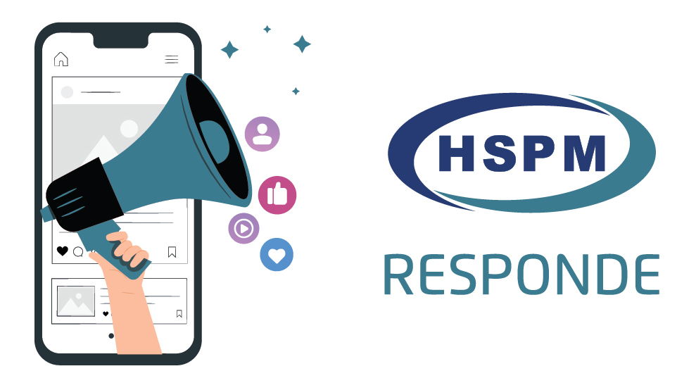 Imagem ilustrativa de um celular e, sobre ele, um holofote. Ao lado direito temos o logotipo do HSPM e, abaixo, a palavra responde
