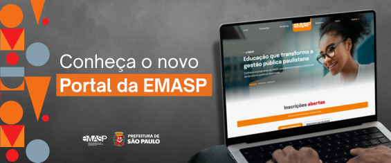 Conheça o novo Portal da EMASP - Foto de uma tela de computador com uma pessoa no fundo da tela