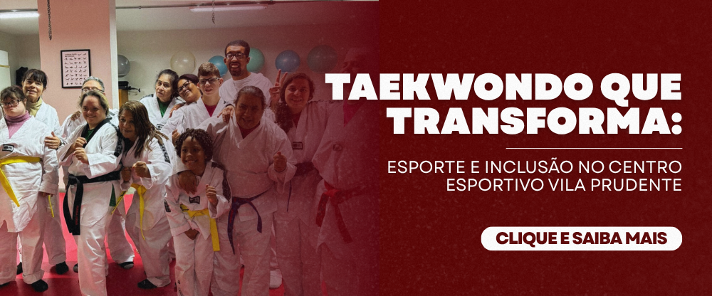 Na imagem, atletas da aula de taekwondo para pessoas com deficiência.