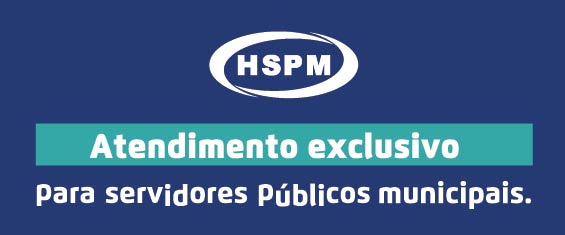 Temos uma imagem com fundo azul escuro, com o logotipo do HSPM e escrito abaixo Atendimento exclusivo para servidores públicos municipais.